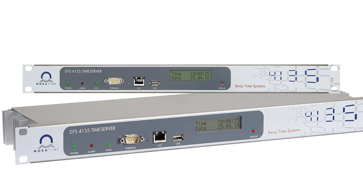 Side and frontview from a MOBATIME DTS 4135 Network Time Server